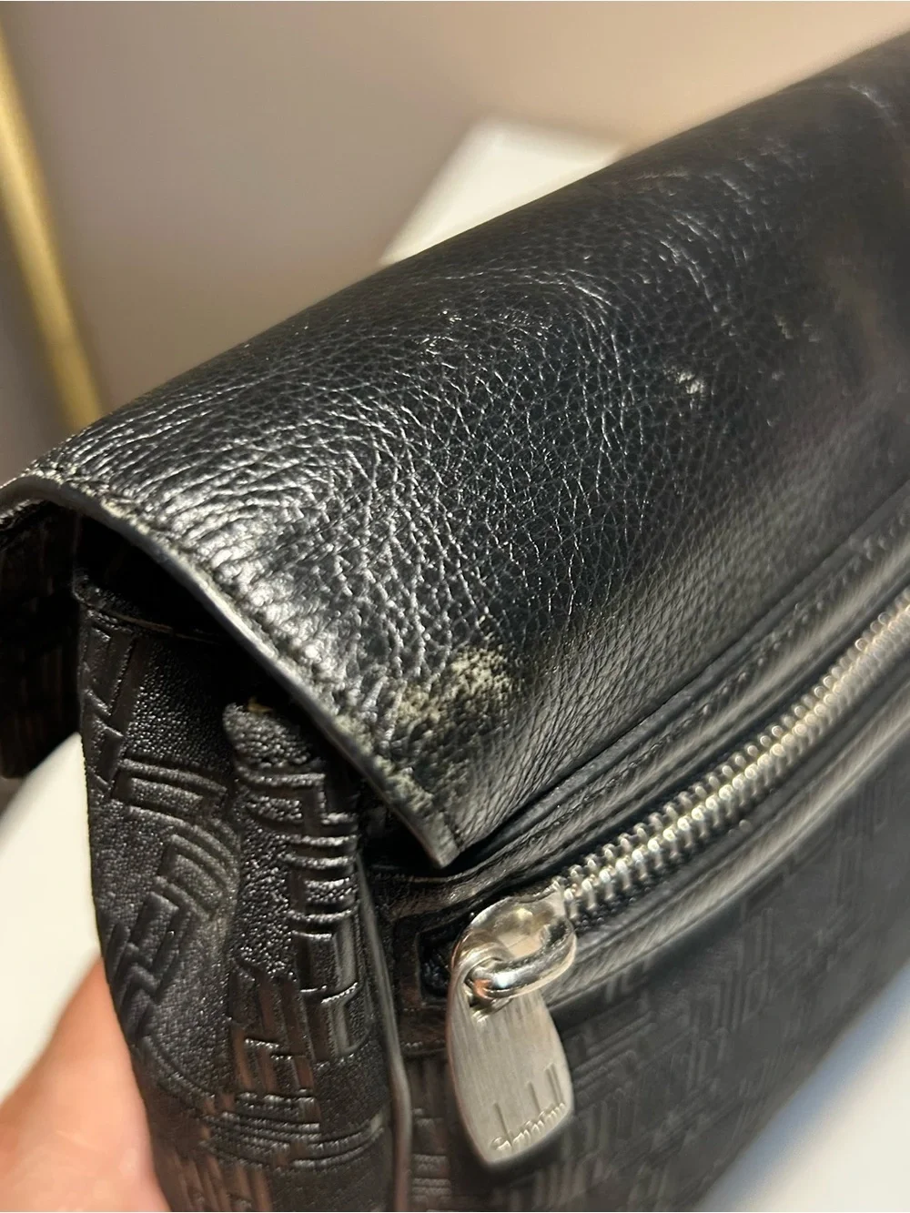 Dunhill Vintage Black Pouch Patterned Clutch Bag Travel Silver Clasp